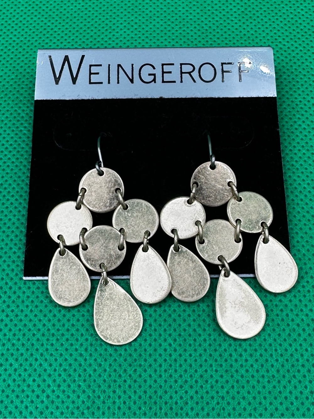 Weingeroff Gold Tone Metal Cascading Circle & Teardrop Chandelier Dangle Earring